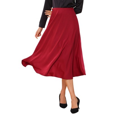INSPIRE CHIC Women's Satin High Waist A-Line Elasticized Waistband Flared Dressy Casual Midi Skirts