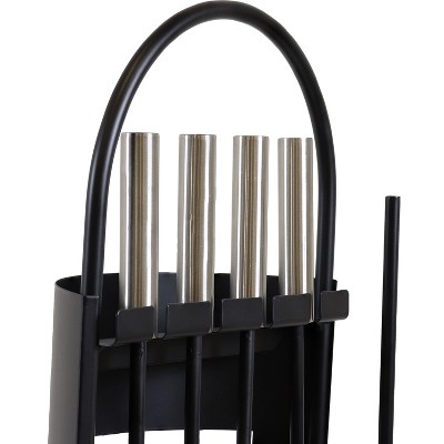 Modern Black Carbon Steel Fireplace Tool Set with Stainless Steel Handles
