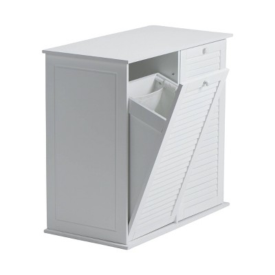 White Shutter Front Tilt-Out Laundry Sorter Cabinet