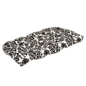 Outdoor Bench/Loveseat/Swing Cushion - Black/White Floral - Pillow Perfect - 1 of 3