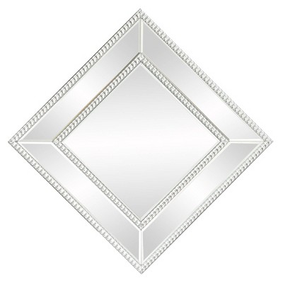 Howard Elliott Silver Square Mirrored Wall Mirror with Beaded Trim