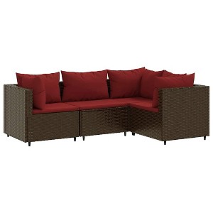 vidaXL Patio Lounge Set with Cushions Sectional Sofa Garden Backyard Poly Rattan - Brown and Red 3x Corner + Middle - 1 of 4