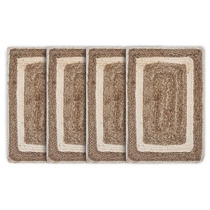HomeRoots 19" Set of Four Natural And Ivory Geometric Braided Jute Placemats - 1 of 4