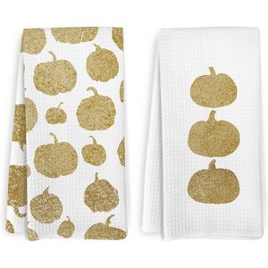 2-Pack Fall Pumpkin Decor Kitchen Towels and Dishcloths, Thanksgiving Day Hand Dish Towel, 16x24 Inches - 1 of 4