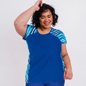Calypsa Women's Plus Size Loose Fit Short Sleeve UPF 50+ Adele Swim Top - 1 of 3