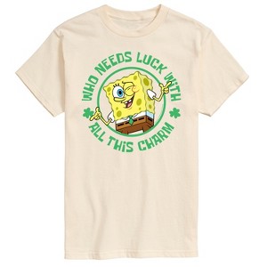 Men's - SpongeBob Squarepants - Who Needs Luck With This Charm St. Patrick's Day Short Sleeve Graphic T-Shirt - 1 of 4