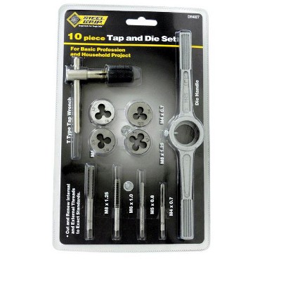 Steel Grip Steel Metric Tap and Die Set M8-1.25, M4-0.7, M6-1.0, M5-0.8 10 pc
