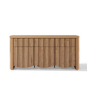 LuxenHome Oak Finish Manufactured Wood 3-Drawer 3-Door 63-Inch Wide Buffet Cabinet - 1 of 4