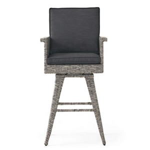 Christopher Knight Home Puerta Outdoor Wicker 30 Inch Swivel Barstool with Cushions, Mixed Black/Dark Gray - 1 of 4