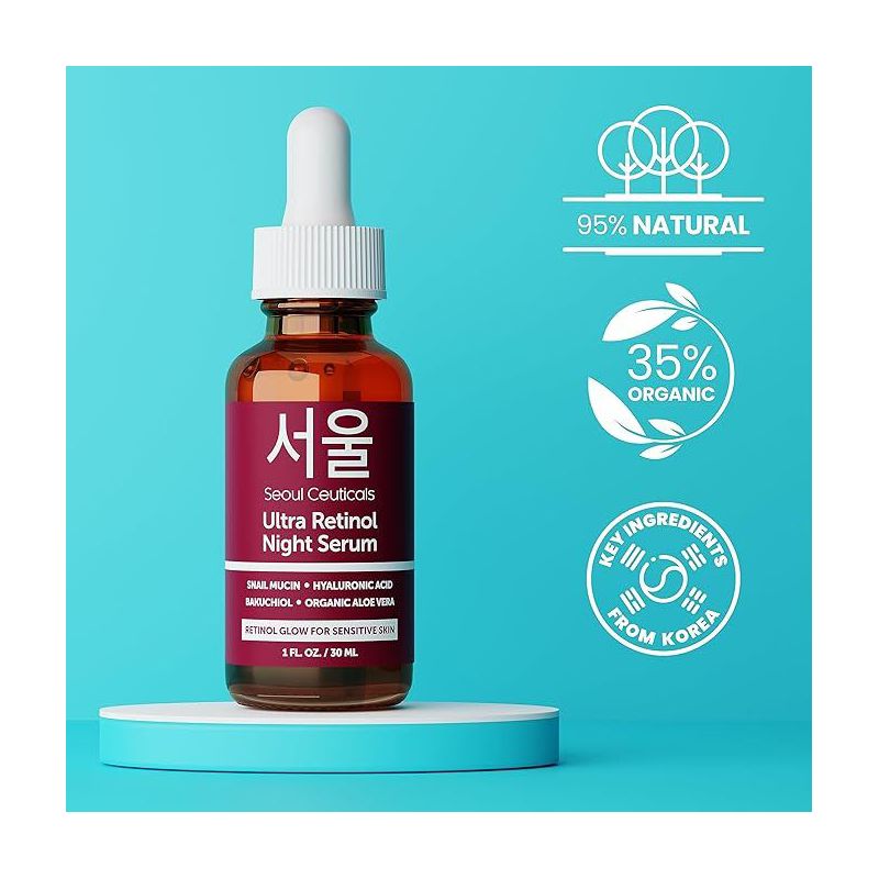 Seoul Ceuticals 1% Korean Retinol Night Serum for Face - 97.5% Snail Mucin + Hyaluronic Acid + Bakuchiol, Cruelty Free K Beauty for Sensitive Skin 1oz, 4 of 7