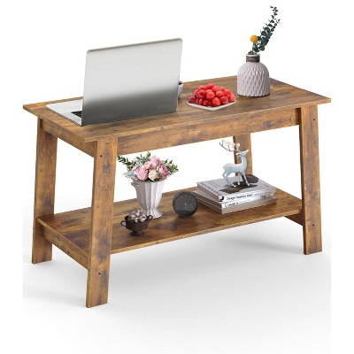 2-Tier Coffee Table for Living Room, Coffee Table with Storage Shelf, Living Room Table Rectangular Center Table, Farmhouse Wood Coffee Table