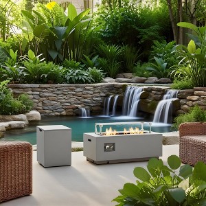 42" Propane Gas Fire Pit Table 2-Pieces, 50000 BTU Rectangular Steel Fire Pit with Glass Wind Guard for Outside Patio Deck Garden Courtyard-- Frevyn - 1 of 4