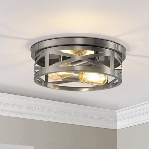 YANSUN 11 in. 2-Light Nickel Farmhouse Flush Mount with Drum Metal Cage Shade for Entryway Bedroom - 1 of 1
