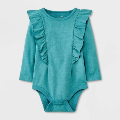 Image of Baby Girls' Ruffle Long Sleeve Bodysuit - Cat & Jack™ Green Newborn
