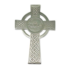 Slickblue Celtic Wall Cross, Claddagh Ring Center with Knotwork, Brass Wall Decor, 5"x7.7", Satin/Golden Finish - 1 of 3