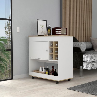 NicBex Mobile Kitchen Island Cart Morden Kitchen Carts on Wheels with Storage, Storage Shelf, 1 Cabinet Door and 6 Bottle Rack for Kitchen