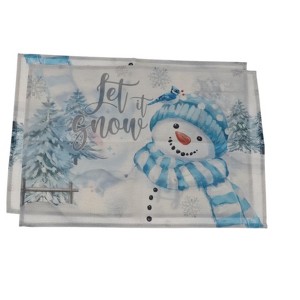 Unique Bargains Christmas Place Mats Striped Scarf Snowman Flax 11.8"x17.7" 2 Pcs - 1 of 4