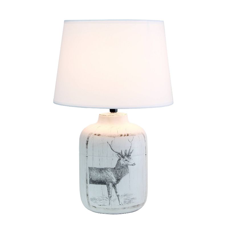 Rustic Deer Buck Nature Printed Ceramic Accent Table Lamp with Fabric Shade White - Simple Designs, 2 of 8