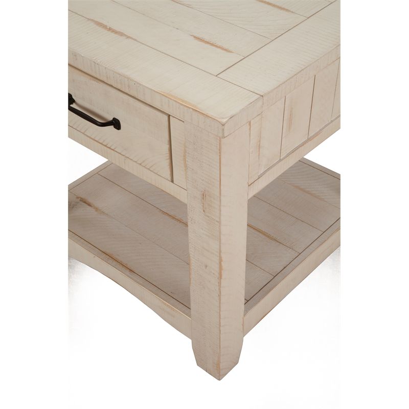Rustic Solid Wood 1 Drawer End Table Antique White - Martin Svensson Home, 3 of 8
