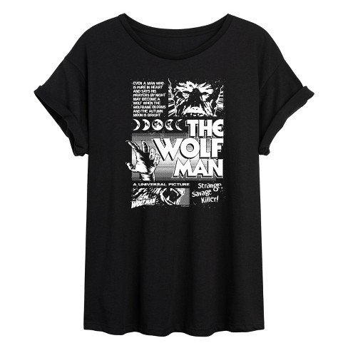 Women s Classic Monsters The Wolf Man Oversized Graphic T Shirt Black Small
