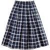 Vintage A-Line Pleated Skirt for Women - Midi Length High Waist Flowy Retro Skirt Y-navy Plaid - 2 of 4
