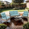 ELJGET 4 Pieces Outdoor Patio Furniture Set, Wicker Rattan Conversation Set with Table for Porch Deck, Blue - 2 of 4