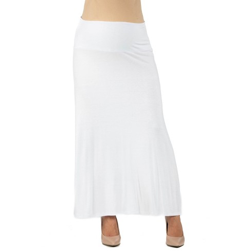 24seven Comfort Apparel Women's Maternity Elastic Waist Maxi Skirt-White-S