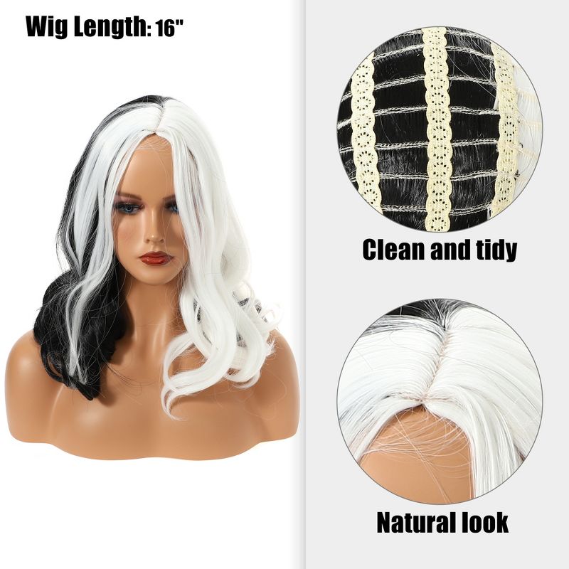 Unique Bargains Curly Women's Wigs 16" Black White with Wig Cap Natural Full Medium Wavy, 3 of 7