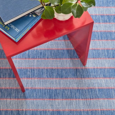 Denim and Red Stripe Handwoven Cotton Rectangular Rug, 10' x 14'