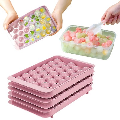 NewHome"4-Pack Mini Circle Ice Cube Trays with Lids, 132 Pcs Round Ice Balls for Drinks, Whiskey & More"Pink