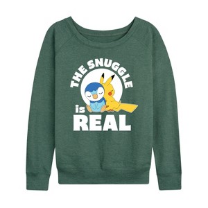 Women's - Pokémon - The Snuggle Is Real Pikachu And Piplup Lightweight French Terry Slouchy - 1 of 4