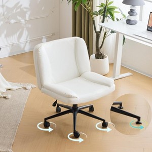 VINGLI Criss Cross Thick Padded Armless Comfy Desk Chair with Dual-Purpose Base,Adjustable Swivel Modern Vanity Chair,Rolling,Waxed PU - 1 of 4
