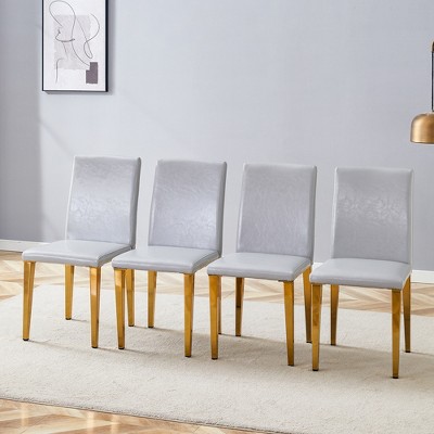 FURNIinspire Dining Chairs Set of 4 PU dining chairs for Dining room, Golden Metal Legs versatile dining chairs, Gray, 16"*19"*35"