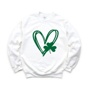 Simply Sage Market Women's Graphic Sweatshirt Hand Drawn Heart With Shamrock - 1 of 4