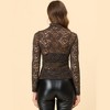 Allegra K Women's See-Through Long Sleeve Turtleneck Sheer Floral Lace Blouse - 4 of 4