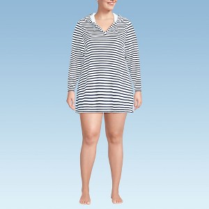 Lands' End Women's Cotton Jersey Long Sleeve Hooded Swim Cover-up Dress - 1 of 3