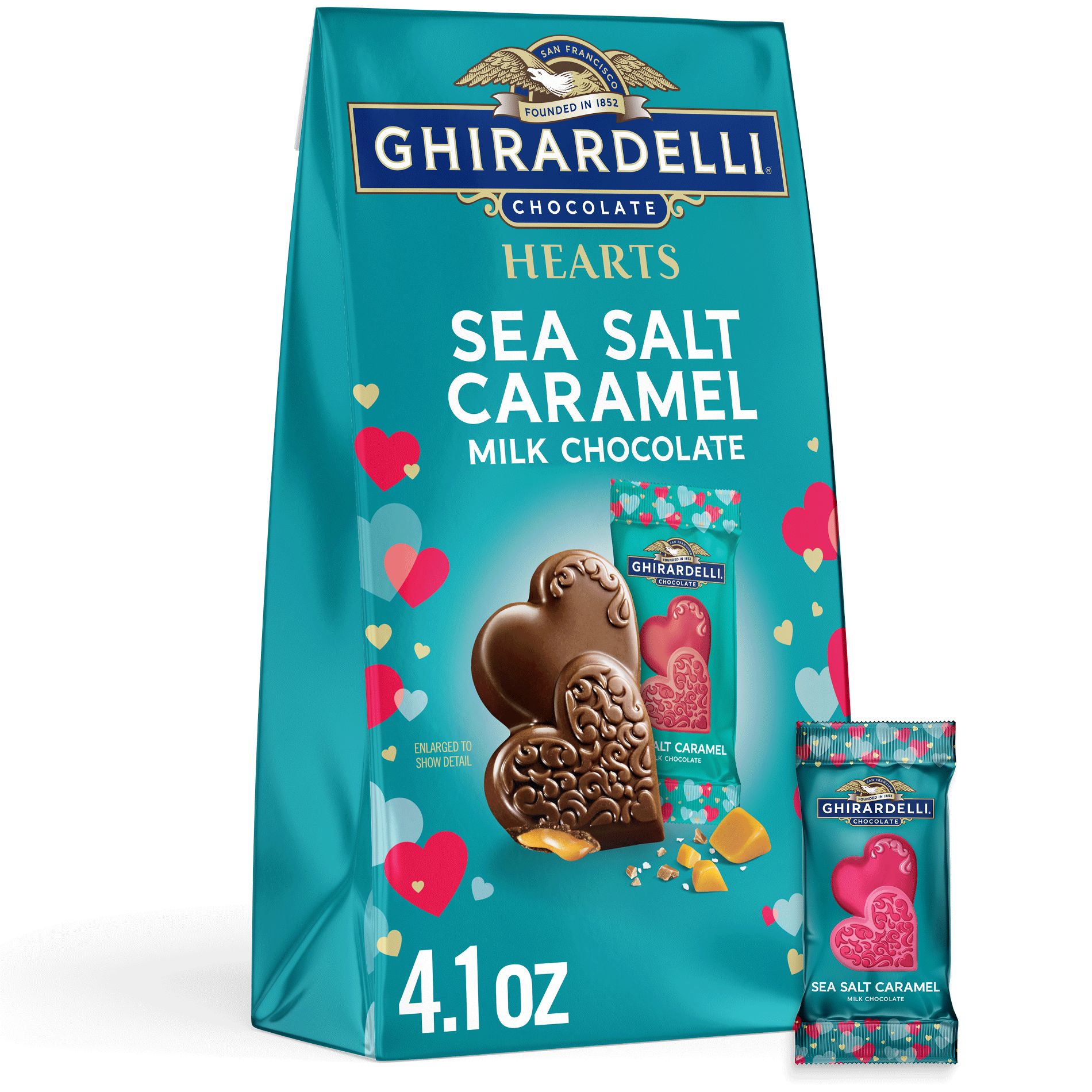 Ghirardelli Valentine's Sea Salt Caramel Milk Hearts Chocolate Candy Bag - 4.1oz