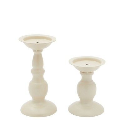 Farmlyn Creek White Pillar Candle Holders Stand, Set of 2 Iron Candlesticks, for Home Decor, Wedding, Dinning, Party