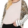 Slickblue Plus Size Light Pink Cheetah Print Top, Long Dolman Sleeves with Stripes, Round Neck Tee, 1XL-3XL - 3 of 4