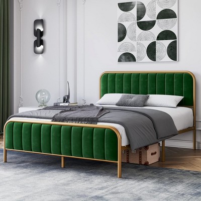 Whizmax King/Queen/Full Size Upholstered Velvet Metal Bed Frame with Tufted Headboard, Modern Platform Bed Frame No Box Spring Needed, Easy Assembly