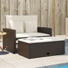 vidaXL Patio Sofa with Cushions - Brown Poly Rattan 2-Seater Outdoor Bench/Bed with Storage and Footstool - 2 of 4