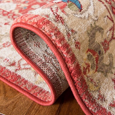 Kashan Red and Beige Synthetic Oriental Rectangular Rug