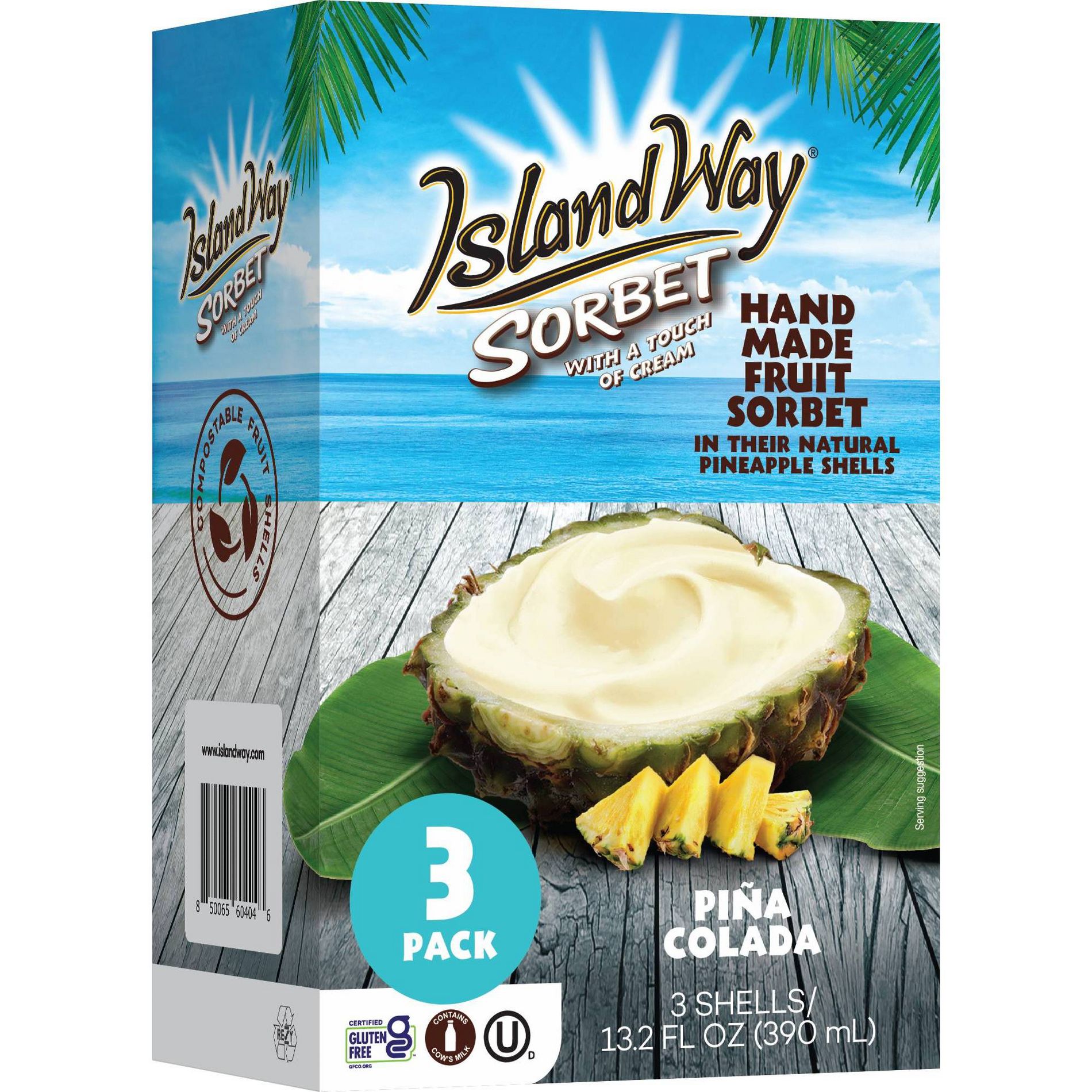 Island Way Sorbet Frozen Pina Colada Sorbet - 13.2 fl oz/3pk