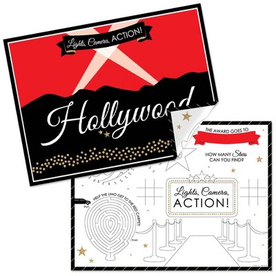 Big Dot of Happiness Red Carpet Hollywood - Paper Movie Night Birthday Party Coloring Sheets - Activity Placemats - Set of 16