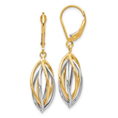 Black Bow Jewelry Polished 14k Two Tone Gold Spiral Lever Back Earrings, 8 x 36mm