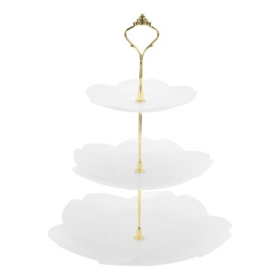 Unique Bargains 3 Tier Dessert Cupcake Stand Flower Shape Cup Cake Holder Tower White Gold Tone