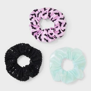 Halloween Bat Print Hair Twister Set 3pc - Pink/Silver/Black - 1 of 3