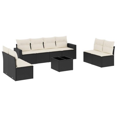 vidaXL 9 Piece Patio Sofa Set with Cushions - Black and Cream With Table