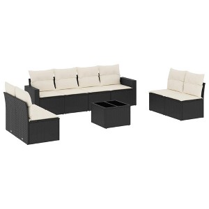 vidaXL 9 Piece Patio Sofa Set with Cushions - Black and Cream With Table - 1 of 4