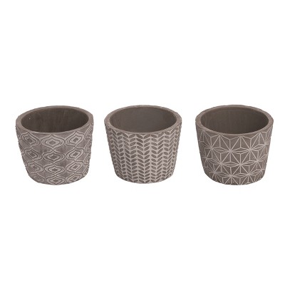 Transpac Stone 5 in. Gray Spring Geometric Graphic Planters Set of 3